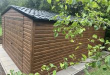 Garaż drewnopodobny złoty dąb czarny dach - (4 m x 6 m) - zdjęcie 3
