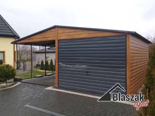 Garaż drewnopodobny z zadaszeniem - (6 m x 5 m)