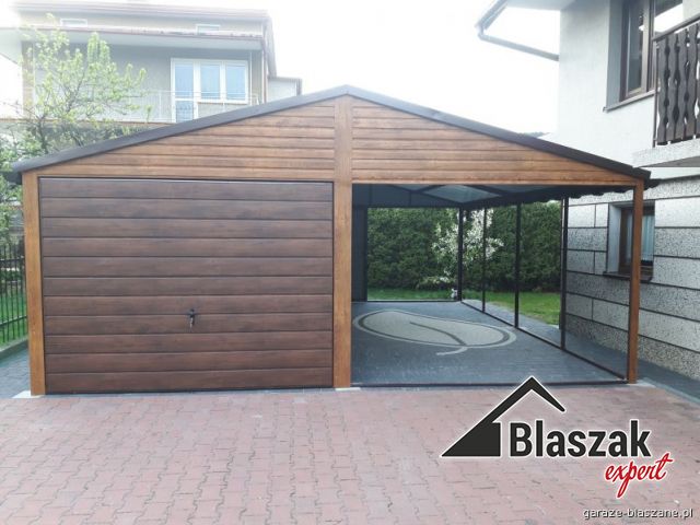Garaż drewnopodobny z blachodachówką - (6 m x 6.5 m)