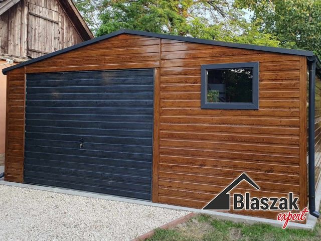Garaż drewnopodobny z bramą antracyt struktura 3D! NOWOŚĆ - (5 m x 5 m)